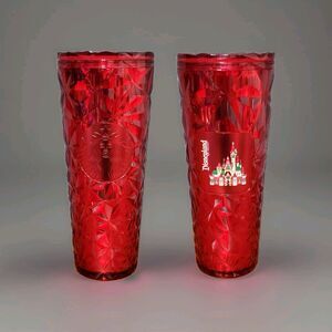 (1) Disneyland Starbucks Tumbler Cup Castle Holiday Red Christmas 2024 No Straw